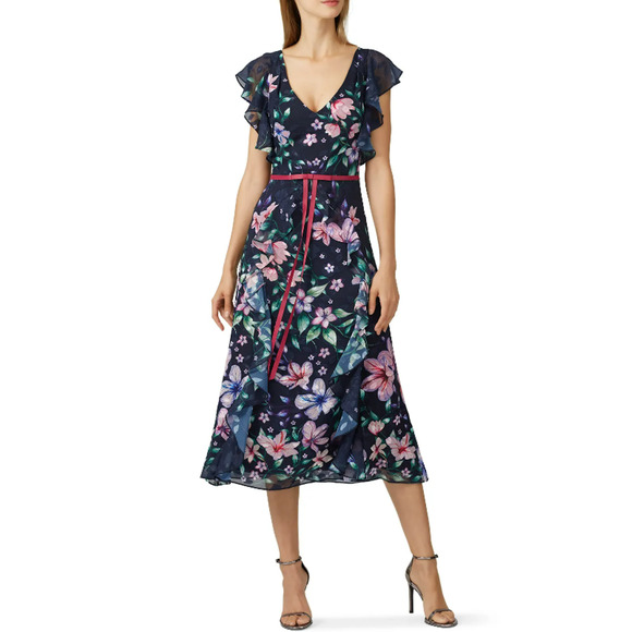 Marchesa Notte Dresses & Skirts - Marchesa Notte Women's Floral Printed Flutter Sleeve Midi Dress Size 10
